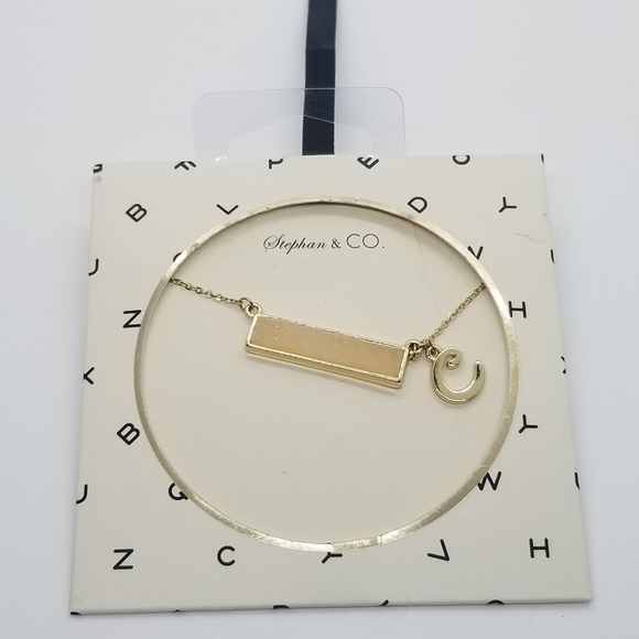 Stephan & Co druzy bar pendant necklace with C initial charm new in package - Picture 1 of 3